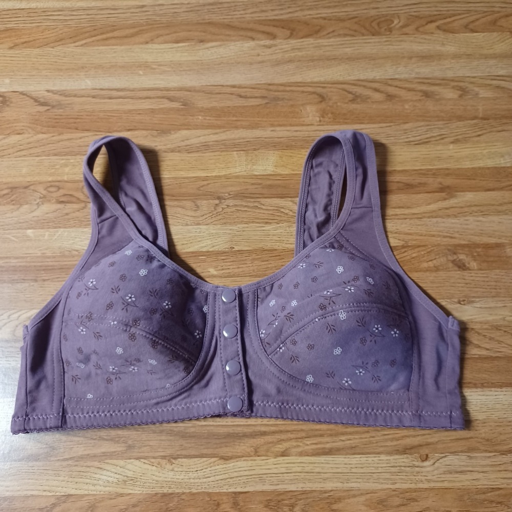 Daisy Bra Plum Floral Front Snap Wire-free Full Support Wide Back Size Medium
